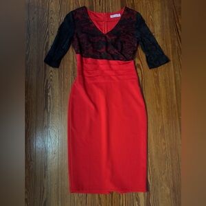 VfEmage Black and Red Long Sleeve Dress Lace